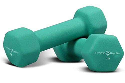 Fitness Republic Neoprene Weights Dumbbells Set, Hand Weights for Women Dumbells, 2 lb Weights Non-Slip, Hex Shape, Free Weight Dumbbell Sets for Strength Building, Weight Loss, 2 lb Aqua