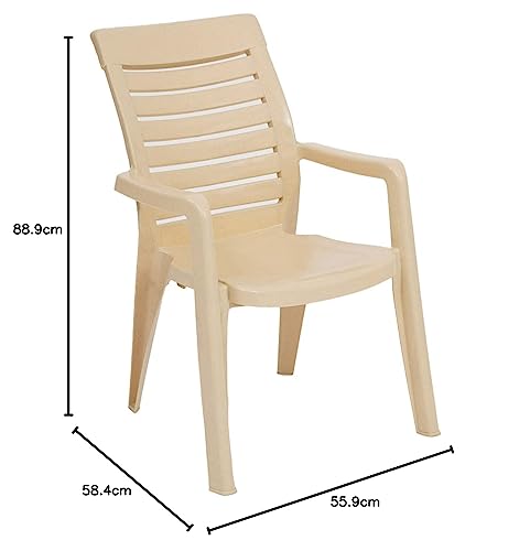 Image of Nilkamal Plastic Chair for Living Room with Arm | 3 Year Warranty | for Home, Living Room, Outdoor | Marble Beige Colour | CHR2180