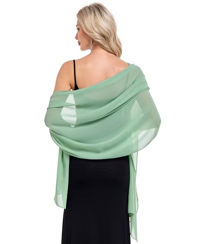Image of Pukguro Dusty Sage Shawl Wraps for Weddings Chiffon Soft Shawls and Wraps for Evening Formals Scarf for Bridal Accessories 79 * 18