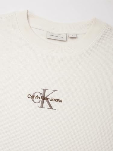 Calvin Klein Herren Sweatshirt Monologo Waffle Rundhalsausschnitt, Elfenbein (Ivory), XXS – Ansicht 4