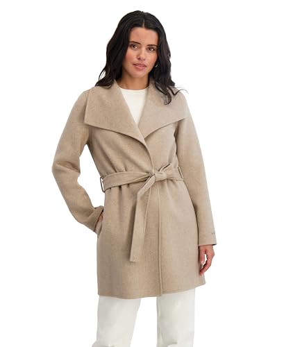 Image of TAHARI Women's Double-faced Luxury Soft Wool Blend Peacoat- Wrap Wool Coat With Removable Belt