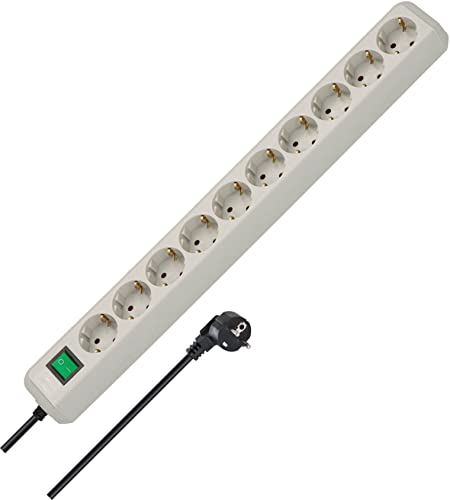 Brennenstuhl Eco-Line, Steckdosenleiste 10-Fach (Mehrfachsteckdose mit erhöhtem Berührungsschutz, Schalter und 3m Kabel) lichtgrau