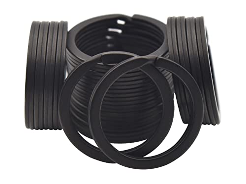 20 Pack Key Ring Keychain 1 Inch 25mm Diameter Metal Flat Split Key Chains Rings for Home Car Dog Tag Office Lanyards Keys Attachment Black