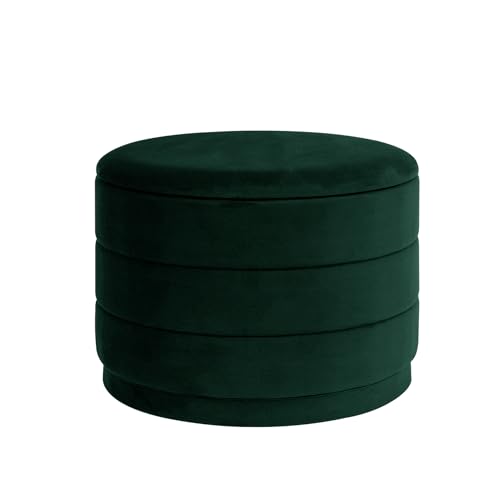 ZOLANOful pouf rangement velours rond 58cm, couvercle réversible, vert