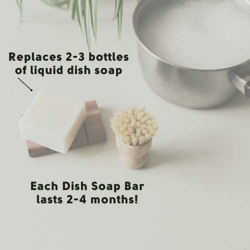 Image of Dish Washing Bundle Kit | Eco-Friendly Solid Dish Soap, Cedar Soap Tray, Bamboo Pot Brush | Organic & Vegan Ingredients, Non-Tox Dish Soap | 3pc. Set