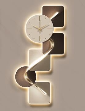 Large Silent Modern Abstract Geometric Wall Clock with LED Light for Living Room Decor