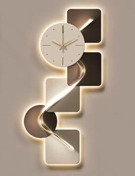 Large Silent Modern Abstract Geometric Wall Clock with LED Light for Living Room Decor