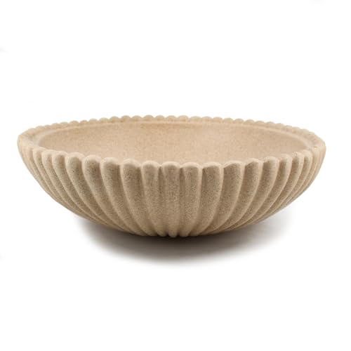 10 Inch Resin Decorative Bowl Fluted Beaded Rim,Stone Inspired Speckled