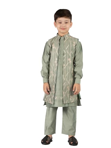 Nehru veste en soie pour garçon vêtement ethnique traditionnel avec pantalon