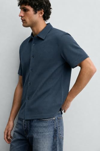 Image of Alan Jones Clothing Men's Waffle Knit Shirt | Casual Relaxed Fit Short Sleeve Button Down | Textured Cotton Blend Shirt