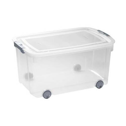 Boîte à roulettes 50 L Allibert : rangement transparent grand volume mobile