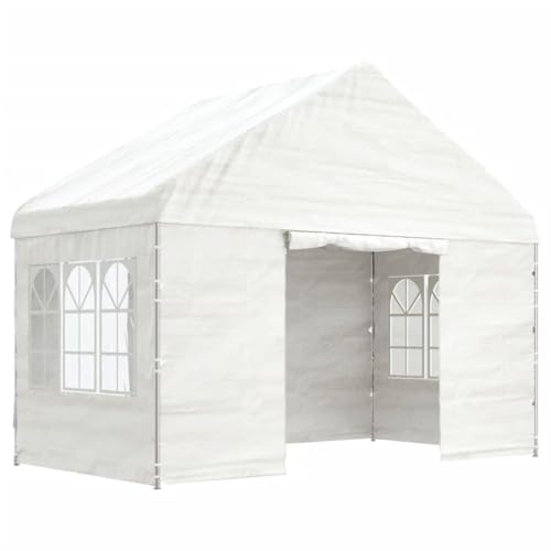 Cenador con techo blanco, 4,08 x 2,23 x 3,22 m, marco de acero galvanizado y revestimiento de polietileno, ideal para jardín, terraza y eventos al aire libre, duradero y resistente a la intemperie