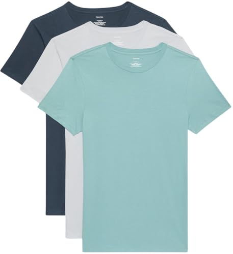 Calvin Klein Herren 3er Pack T-Shirts Kurzarm aus Baumwolle, Mehrfarbig (Micro Chip/Zoni Beach/Ink), L