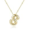Gold bubble letter necklace for women dainty 14k plated balloon initial pendant necklace trendy charm non tarnish name necklace chunky letter necklace for women jewelry gifts  urban country home decor