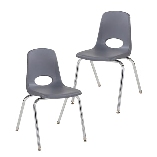 Image of FDP 18 inch School Stack Chair,Stacking Student Seat with Chromed Steel Legs and Swivel Glides for Classroom, Homeschool or Office - Gray (2-Pack), 13050-GY