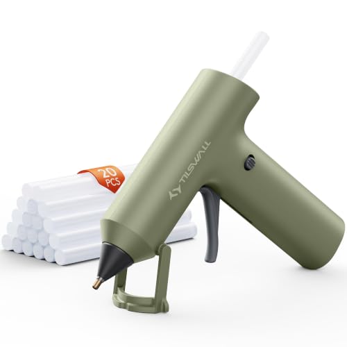 Image of Tilswall Cordless Hot Glue Gun, Fast Preheating, Glue Gun and Sticks Set with 2Ah USB-C Rechargeable, 20 Premium Glue Sticks, High Temp Compact Size Ideal for Crafts, DIY Making, Repairs Olive Green
