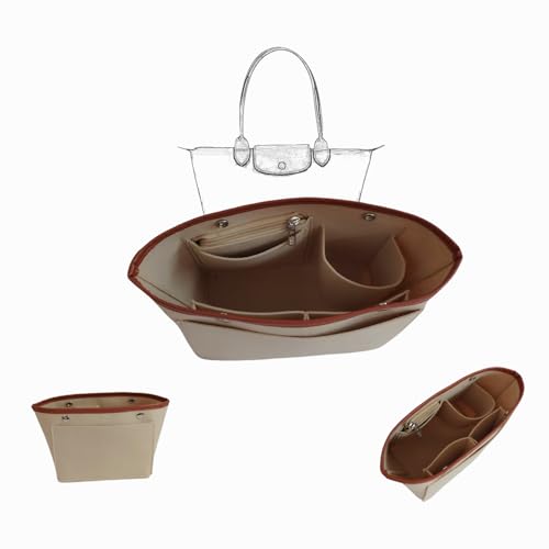 Coyanyu Organizador de Bolsos, Organizador de Bolsos de Fieltro con Múltiples Bolsillos, Organizador de Carteras Tote Plegables Bolso para Longchamp Beige (L)
