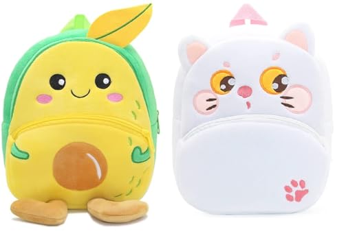 Image of Blue Tree Cute Boy's and Girl's Plush Bag Medium Quality Full Embroidery Designs Mini Travel Backpack Mango (Mango-White cat)