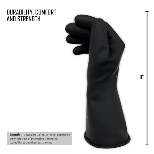 Image of MAGID Rubber Insulating Electrical Safety Gloves, Class 0 ASTM Compliant, Size 9.5, 11 inch Cuff, Lineman Electrician Voltage Protection, M011B95