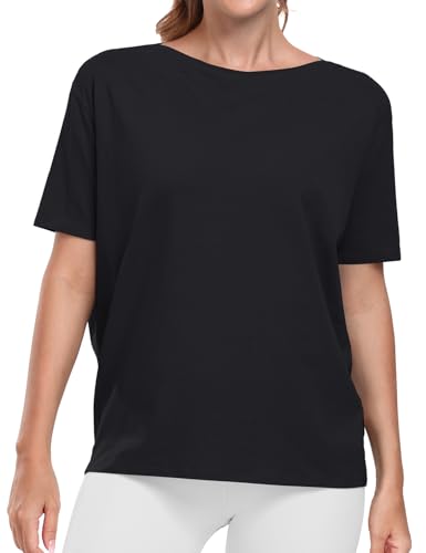 HeyNuts-Womens-Pima-Cotton-Short-Sleeve-Shirt-Boat-Neck-Loose-Fit-T-Shirts-Casual-Tops-Relaxed-Shirts