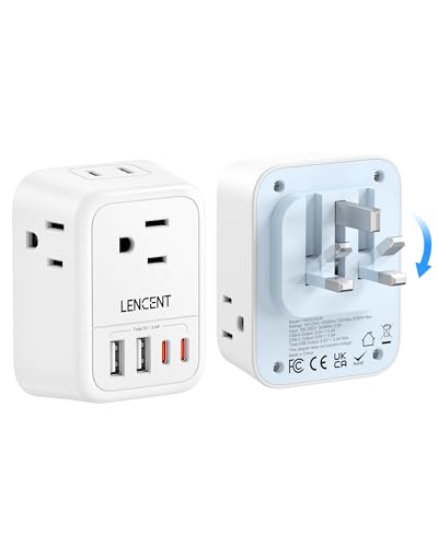 Image of LENCENT Foldable US to UK Ireland Plug Adapter, Type G Travel Outlet Adapter with 4 USB Charger(2 USB C), Power Adaptor for USA to Scotland Dubai Hong Kong England British Kenya London