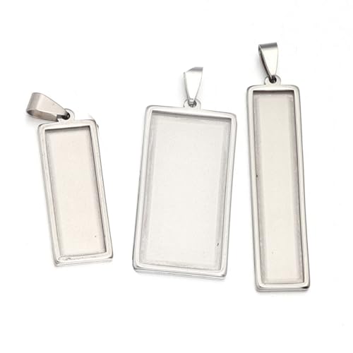kkrrammii 3 ciondoli rettangolari in acciaio inox con lunetta vuota, base cabochon per gioielli, collane, fai da te, cornici per foto, ciondoli artigianali, Medio, Acciaio inossidabile, Senza pietre