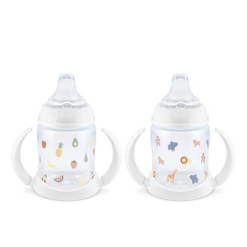 Image of NUK Learner Cup, 6+ Months, Fun Fruits and Animals, Amazon Exclusive Collection, 5 Oz, Pack of 2 – BPA Free, Soft Spout, Spill Proof Sippy Cup