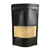 Bolsa Zip Bolsas de papel kraft negro con ventana, reutilizables, for guardar alimentos, galletas y aperitivos, 100 unidades para la Cocina(17x24cm)