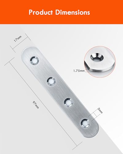 Flat Brackets for Wood Gorffy 20Pcs 100 × 17 × 1.75mm Mending Plates, Flat Metal Joining Plates - Image 2