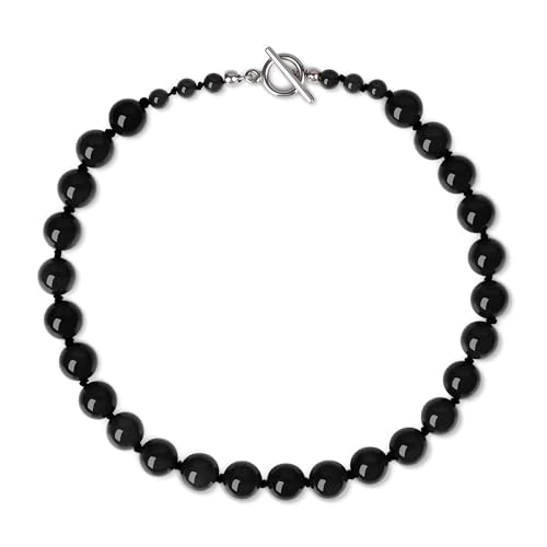 GAVU 12mm Black Onyx Chunky Necklace for Women Gemstone Black Beaded Necklace for Women Crystal Choker Statement Jewelry 18