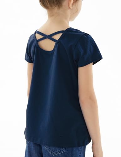 Image of Noomelfish Girls Criss Cross Back T-Shirts Short Puff Sleeve Tee Tops (5-12 Years)