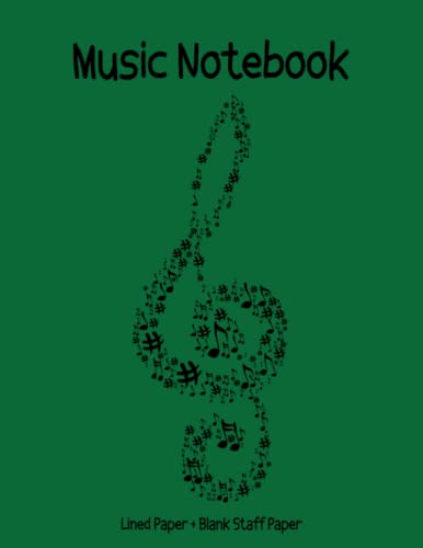 Music Notebook: Lined Paper & Music Manuscript Paper | Staff Paper Notebook, 12 Staves per Page | 8.5"x11" | 120 Pages | Green Cover