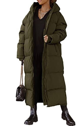 Women Long Quilted Coat Hooded Maxi Length Long Sleeve Puffer Jacket Padded Coat Winter Outerwear