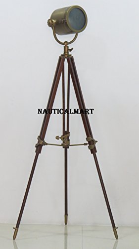 NauticalMart Antique Designer Searchlight Spotlight with Brown Wooden Tripod Stand