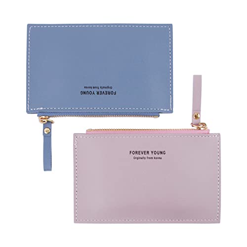 BETESSIN 2pcs Mini Monedero Pequeño Tarjetero Cuero PU Cartera Azul Violeta Bolsa Pequeña para Moneda Efectivo Tarjeta Llaves