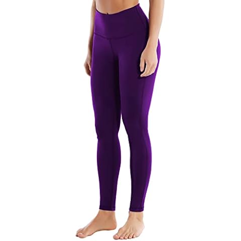 BUBBLELIME 22"/26"/28" High Waist Yoga Pants with Inner Pocket - Single Line Pants_EGGPLANTPURPLE Large-26 Inseam Cover