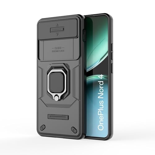 Image of TPU+PC Camshield Pro Case With Slide Camera Protection And Ring Stand Bumper Back Case Cover For OnePlus Nord 4 5G (Black)