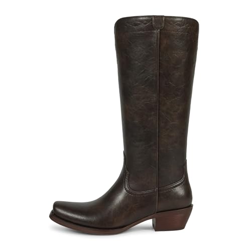 Image of wetkiss Women's Pointed Toe Cowboy Boots | Knee High Cowgirl Boots, Retro Embroidery, Chunky Heel, Pull-On, Style for a Classic Western Look,Stable and Comfortable