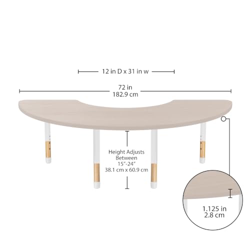 Image of 36 inch x 72 inch Half Moon Kids Classroom Table with Adjustable Chunky Wood Legs