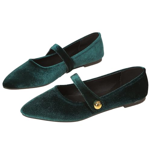 Women's Suede Pointed Toe Flat Mary Jane Shoes Fashion Buckle Strap Ballet Dance Shoes Retro Soft Comfortable Slip On Casual Walking Flats