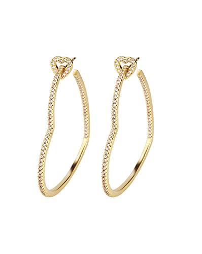 Heart Hoop Earrings - CZ Heart Stud Earrings in Gold WhiteGold