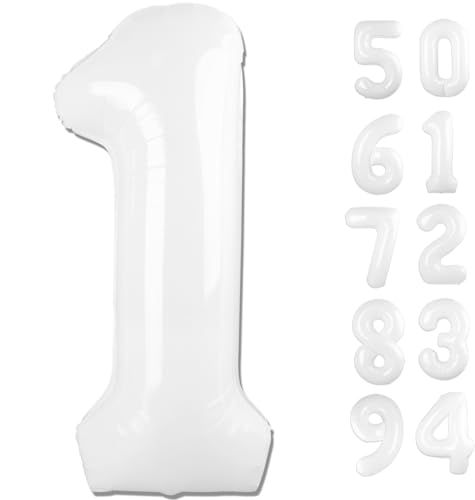 Image of 40 Inch White 1 Balloon for First Birthday, Translucent 1st Number Balloons Birthday Decorations, One Giant Number 1 Balloon
