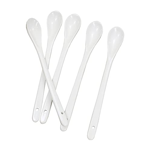 Lot de 5 cuillères à café en Porcelaine Blanche - Cuillère à Dessert en céramique - Cuillères à thé de Cuisine