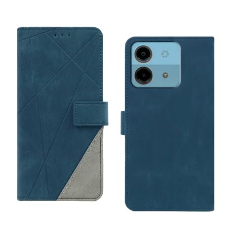 Image of amazon basics Ai Pluse Nova 5G Flip Cover | Card Pockets Wallet & Stand | Flip Cover for Ai Pluse Nova 5G (Blue with Grey)