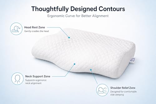 Image of BYM Anti Snoring Contour Memory Foam Pillow for Neck & Shoulder Support - Ergonomic Cervical Design for Side & Back Sleepers - Firm Support | Size: [48 x 30 x 10 cm]