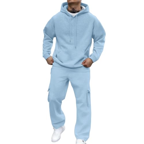 MOKBAY Sweat Hiver Survêtements Homme Pulls, Gilets Et Sweats de Luxe Décontracté avec Capuche Training Sport d'hiver Ensemble Homme Marque Pantalon Bleu Clair S