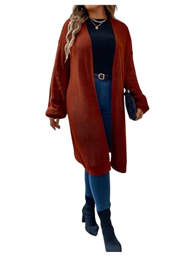 Image of MakeMeChic Women's Plus Size Cardigan Long Sleeve Open Front Duster Cardigans Casual Knitted Sweater Rose Red X-Large Plus