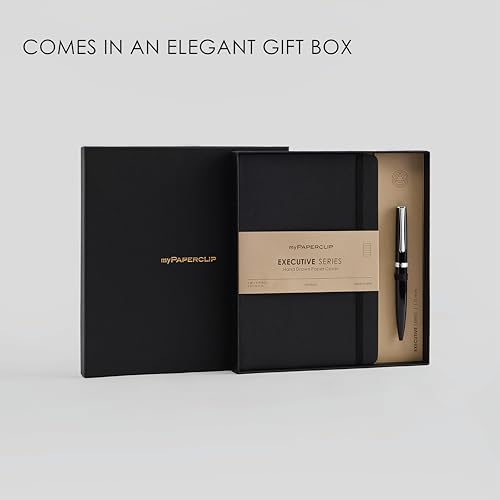 Image of myPAPERCLIP Executive Series A5 Diary & Pen Gift Set | Includes Classic Ball Pen & Softcover Notebook | 192 Pages, 80 GSM | Ideal Corporate, Office & Personal Gift | Black