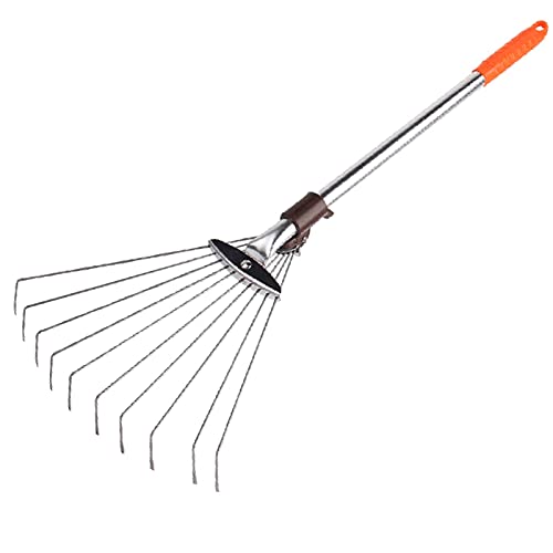 WJFLUCK garden rake Metal Rakes Garden Leaf Rake Adjustable Telescopic Folding Rake Retractable Leaf Rake Gardening Tool For Garden Yard Lawn