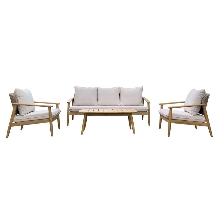 OUTLIV. Noemi Lounge-Set, 4-teilig, 110x60x40cm, Teak-Look/Beige/Creme